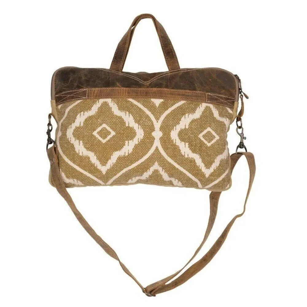 Myra Bag Handmade Molten Messenger Bag Upcycled Canvas & Cowhide Leather